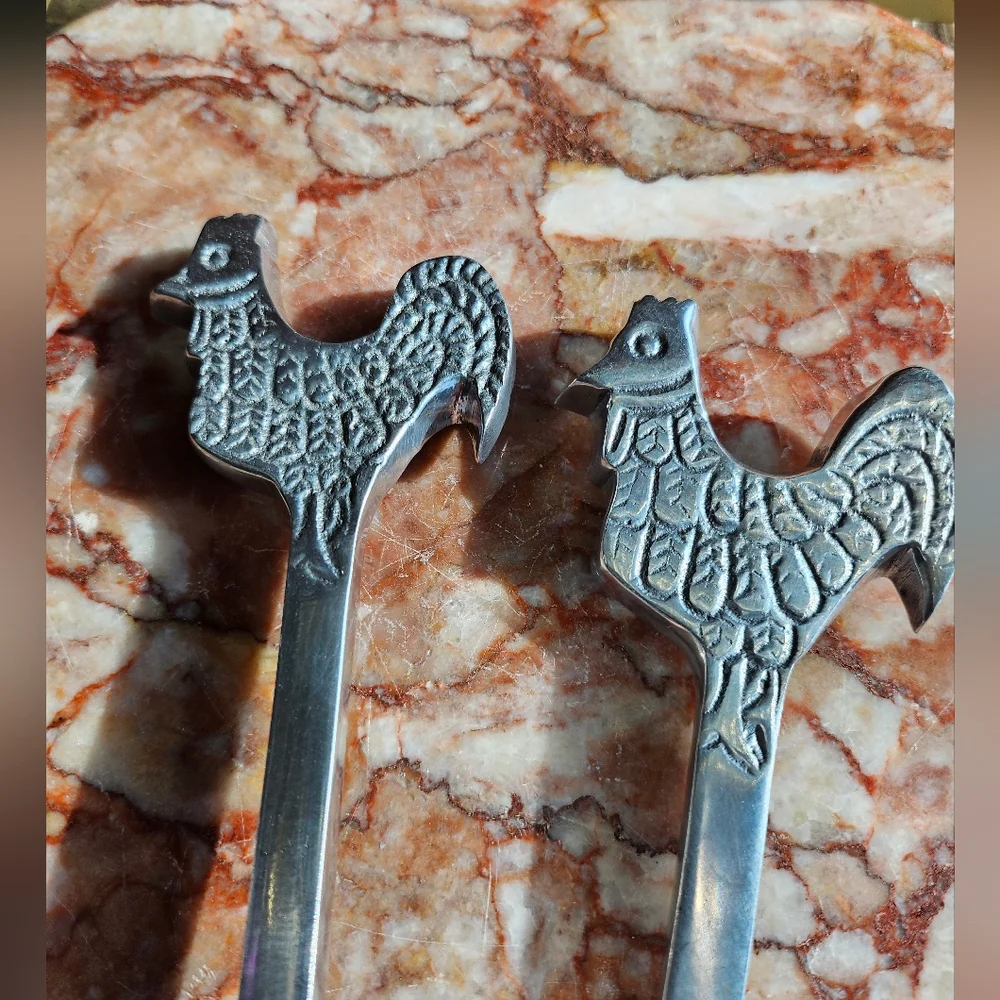 Vintage Aluminum Rooster Salad Tongs